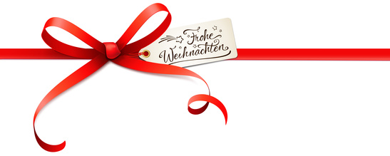 Rote Schleife mit Etikett und Kalligraphie